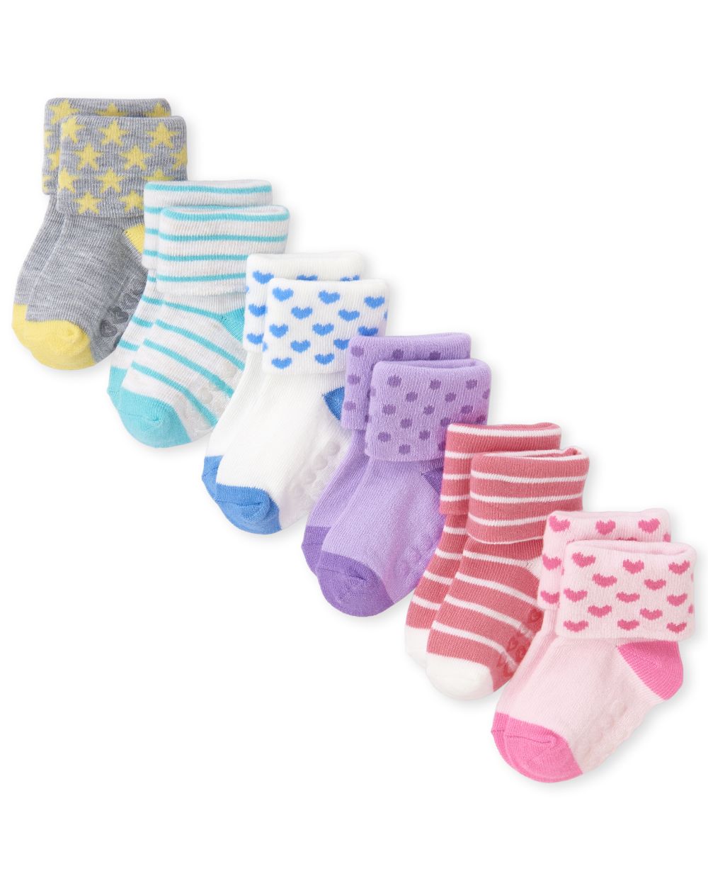 Baby And Toddler Girls Heart Striped Turn Cuff Socks 6Pack