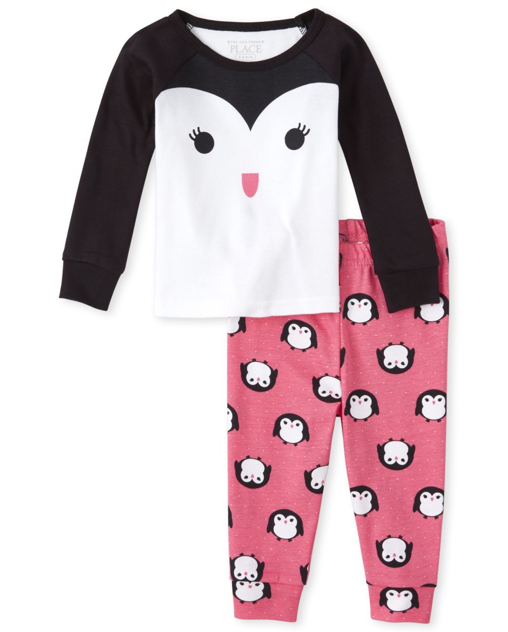 Baby And Toddler Girls Long Sleeve Penguin Face Matching Snug Fit Cotton Pajamas