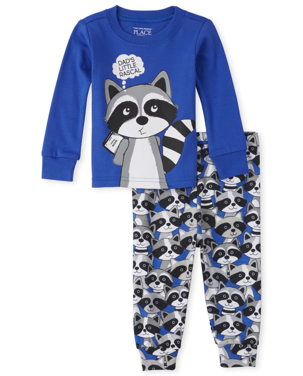 Baby And Toddler Boys Long Sleeve 'Dad's Little Rascal' Raccoon Snug Fit Cotton Pajamas