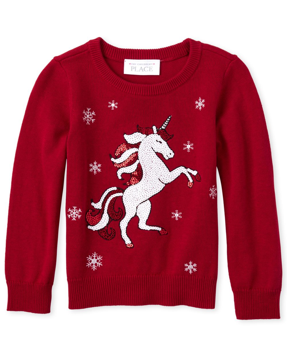 Baby And Toddler Girls Long Sleeve Sequin Christmas Unicorn Graphic Sweater