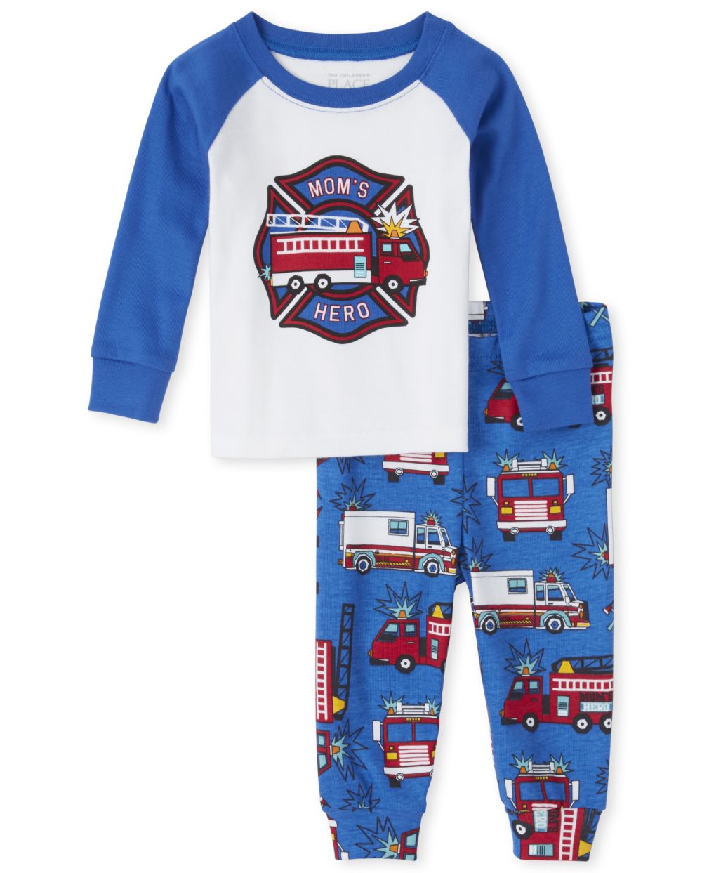 Baby And Toddler Boys Long Raglan Sleeve 'Mom's Hero' Firetruck Snug