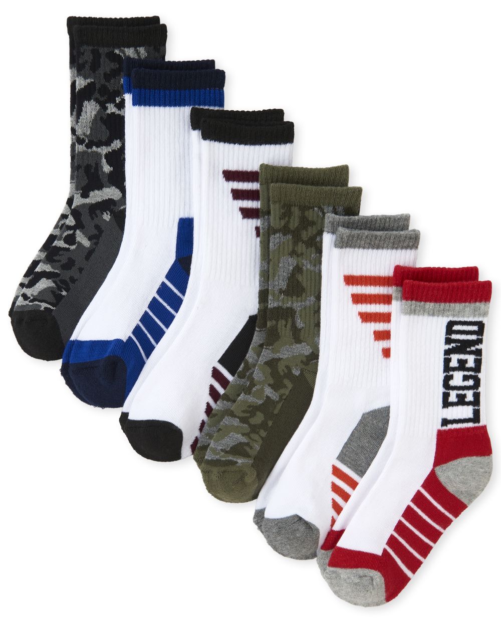 Boys 'Legend' Camo Crew Socks 6Pack