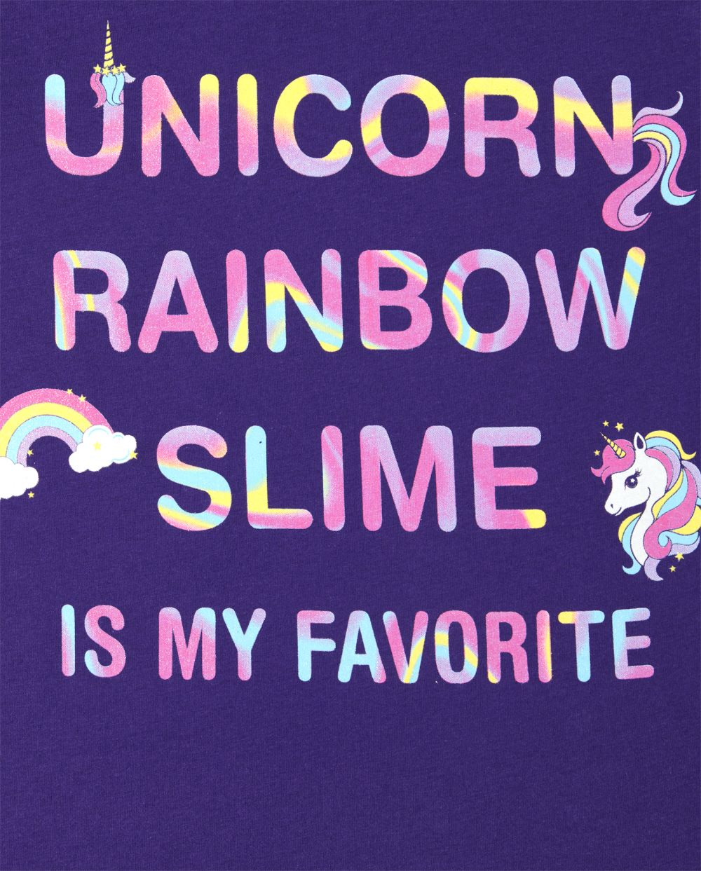 Girls Short Sleeve Glitter Unicorn Rainbow Slime Is My Favorite