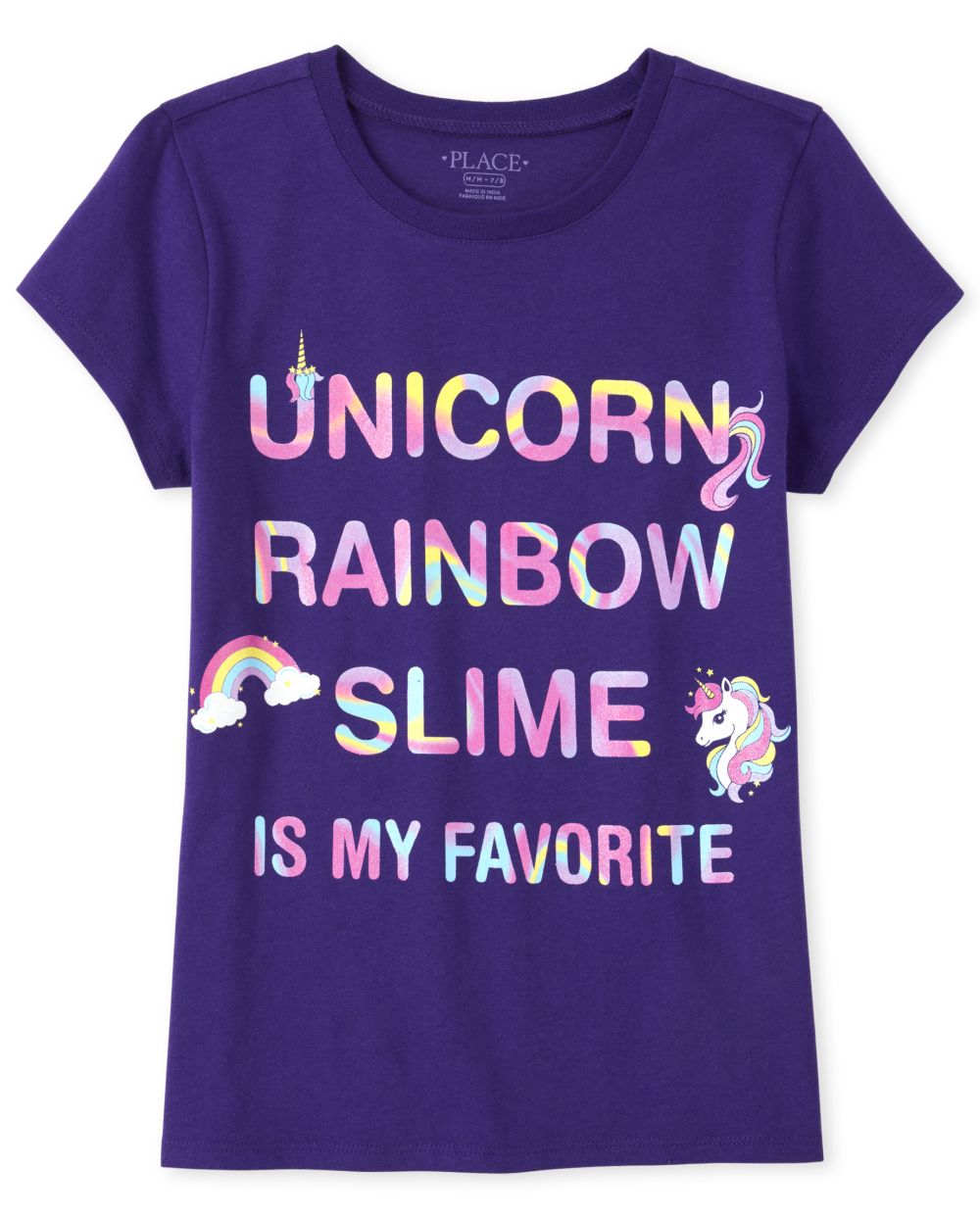 Girls Short Sleeve Glitter Unicorn Rainbow Slime Is My Favorite Graphic Tee