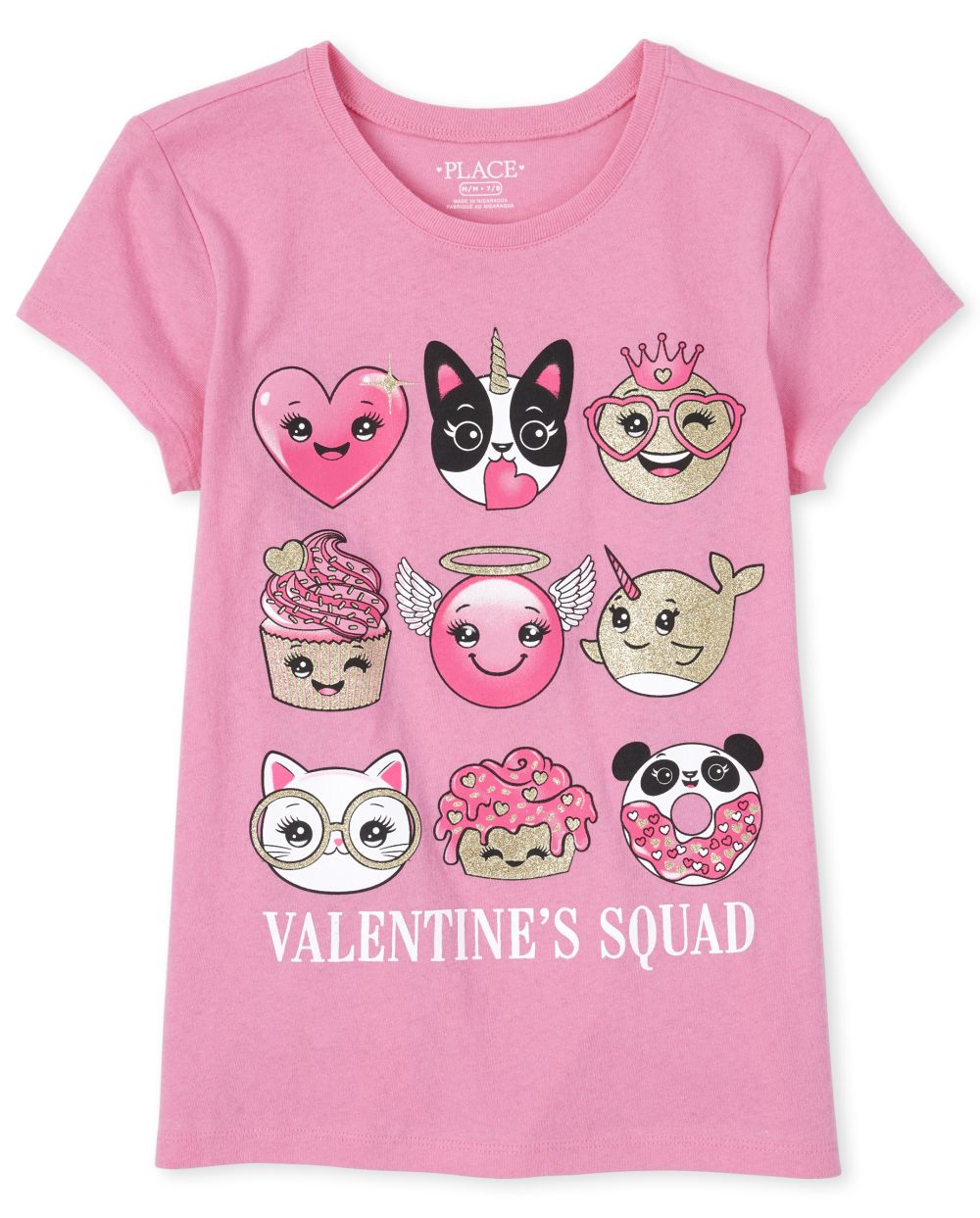 Girls Valentine's Day Short Sleeve Glitter 'Valentine's Squad' Animals
