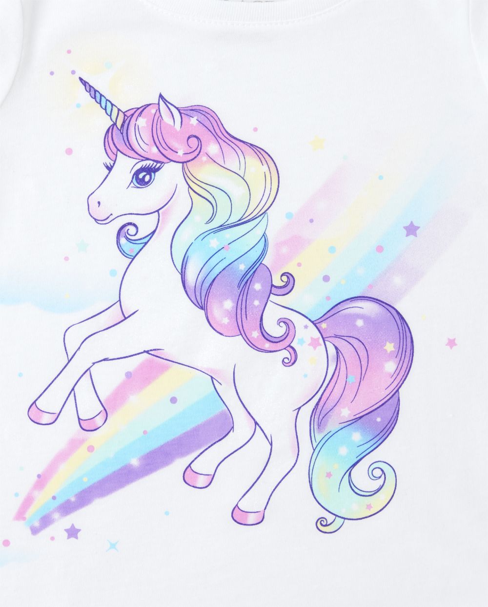 Baby And Toddler Girls Long Sleeve Glitter Rainbow Unicorn Graphic Tee