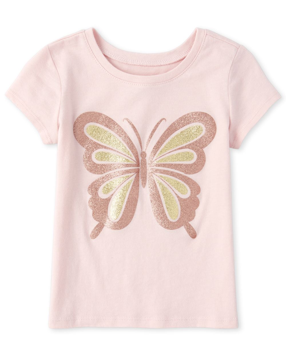 Baby And Toddler Girls Short Sleeve Glitter Butterfly Matching Graphic Tee