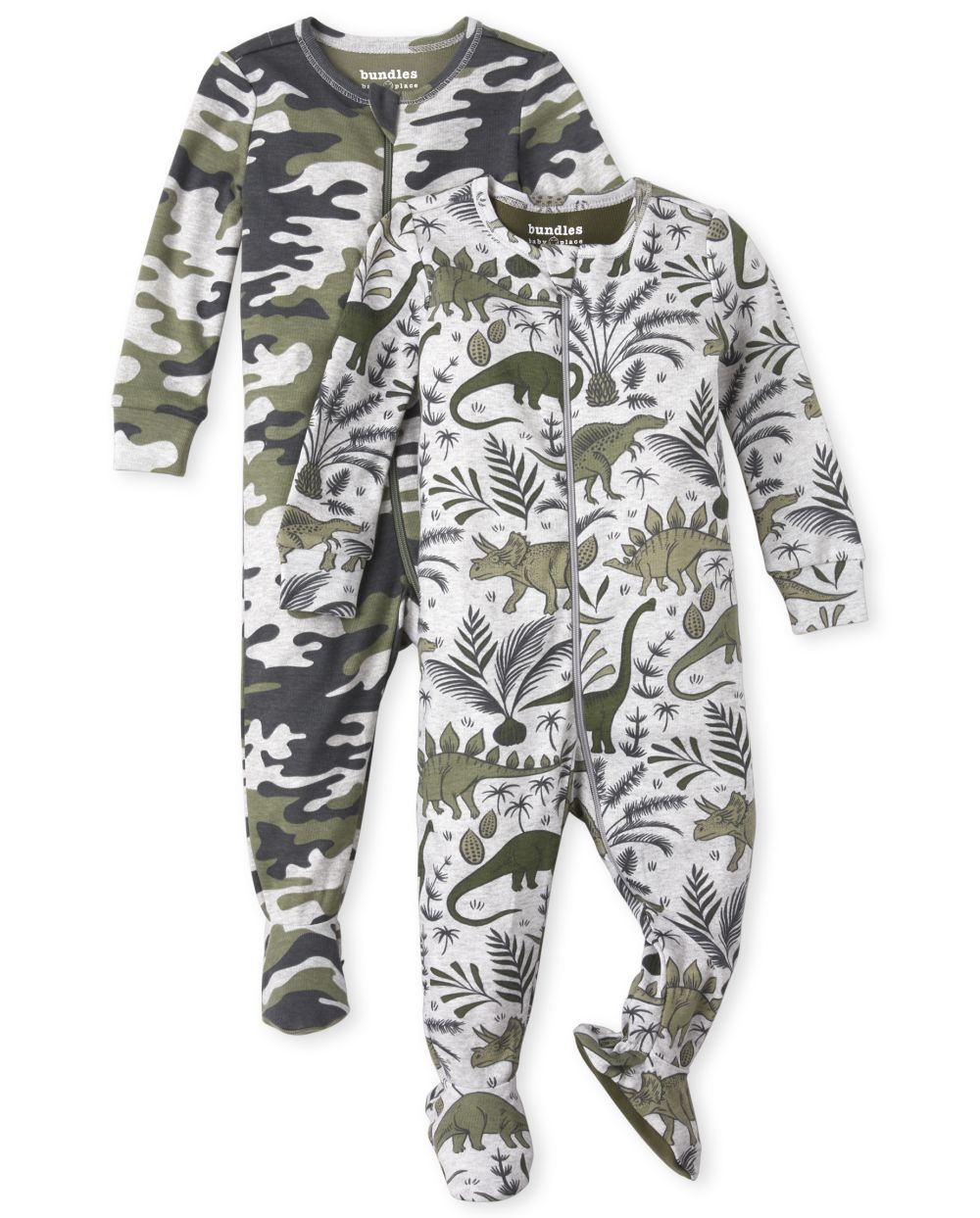Baby And Toddler Boys Long Sleeve Camo And Dino Print Snug Fit Cotton