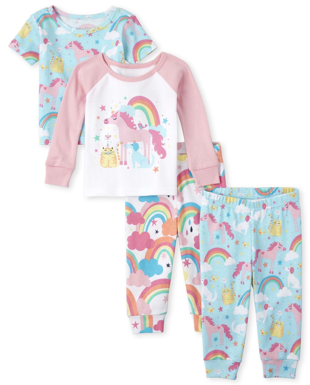Baby And Toddler Girls Short Sleeve Unicorn Rainbow Print Top Long ...