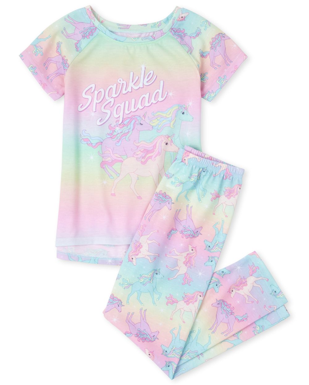 Girls Short Sleeve 'Sparkle Squad' Unicorn Print Pajamas