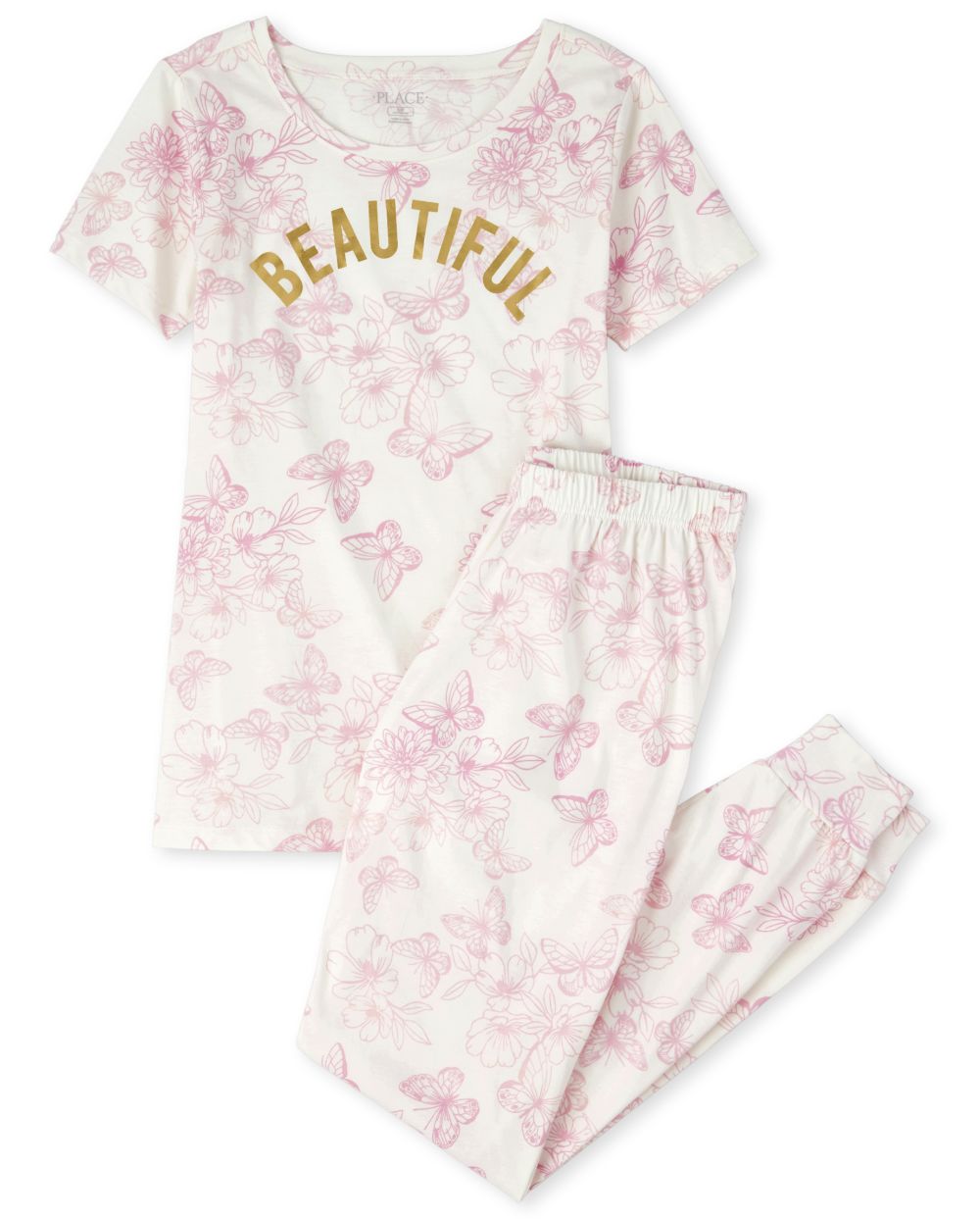 Womens Mommy And Me Short Sleeve Foil 'Beautiful' Butterfly Floral