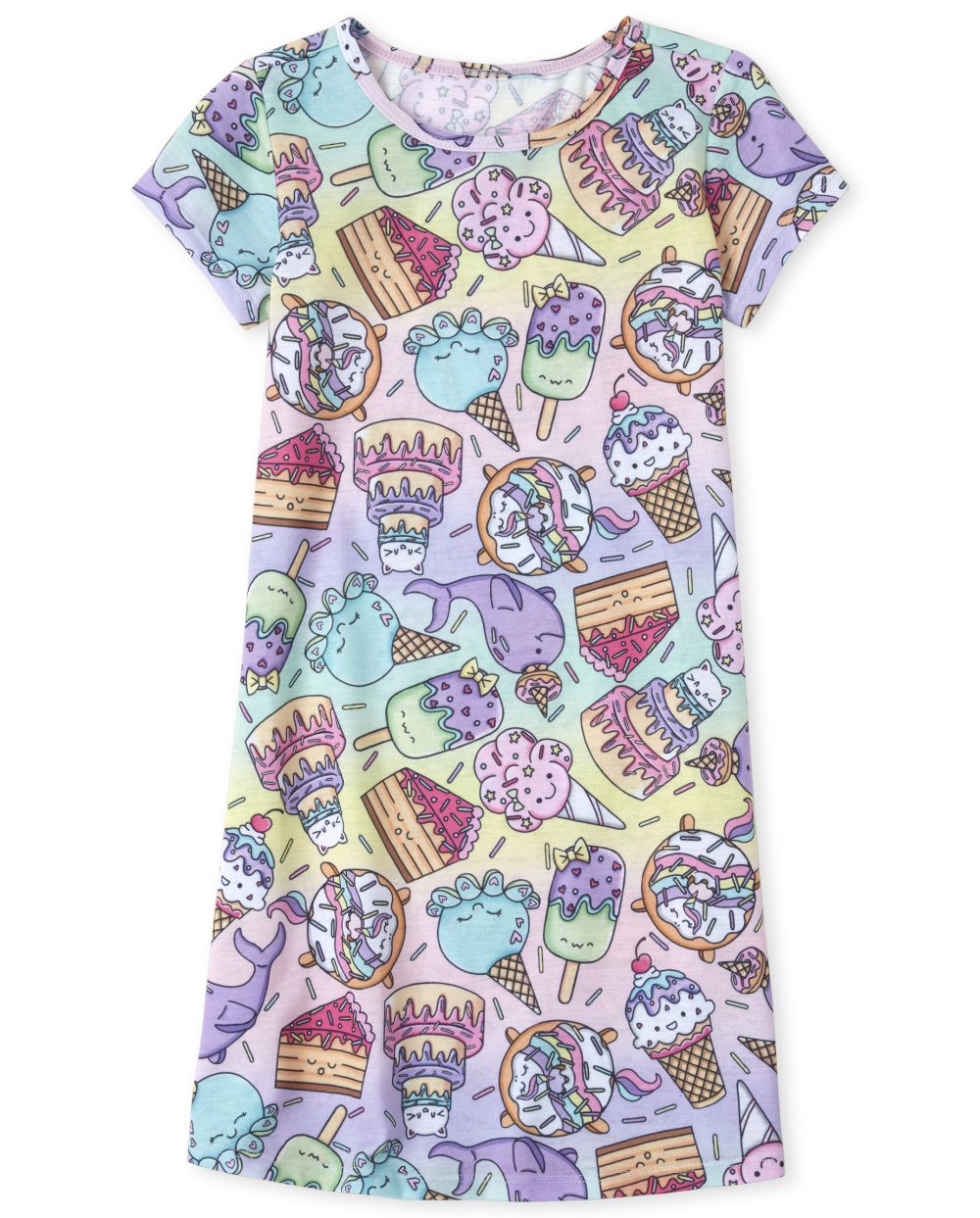 Girls Short Sleeve Dessert Squishies Print Nightgown