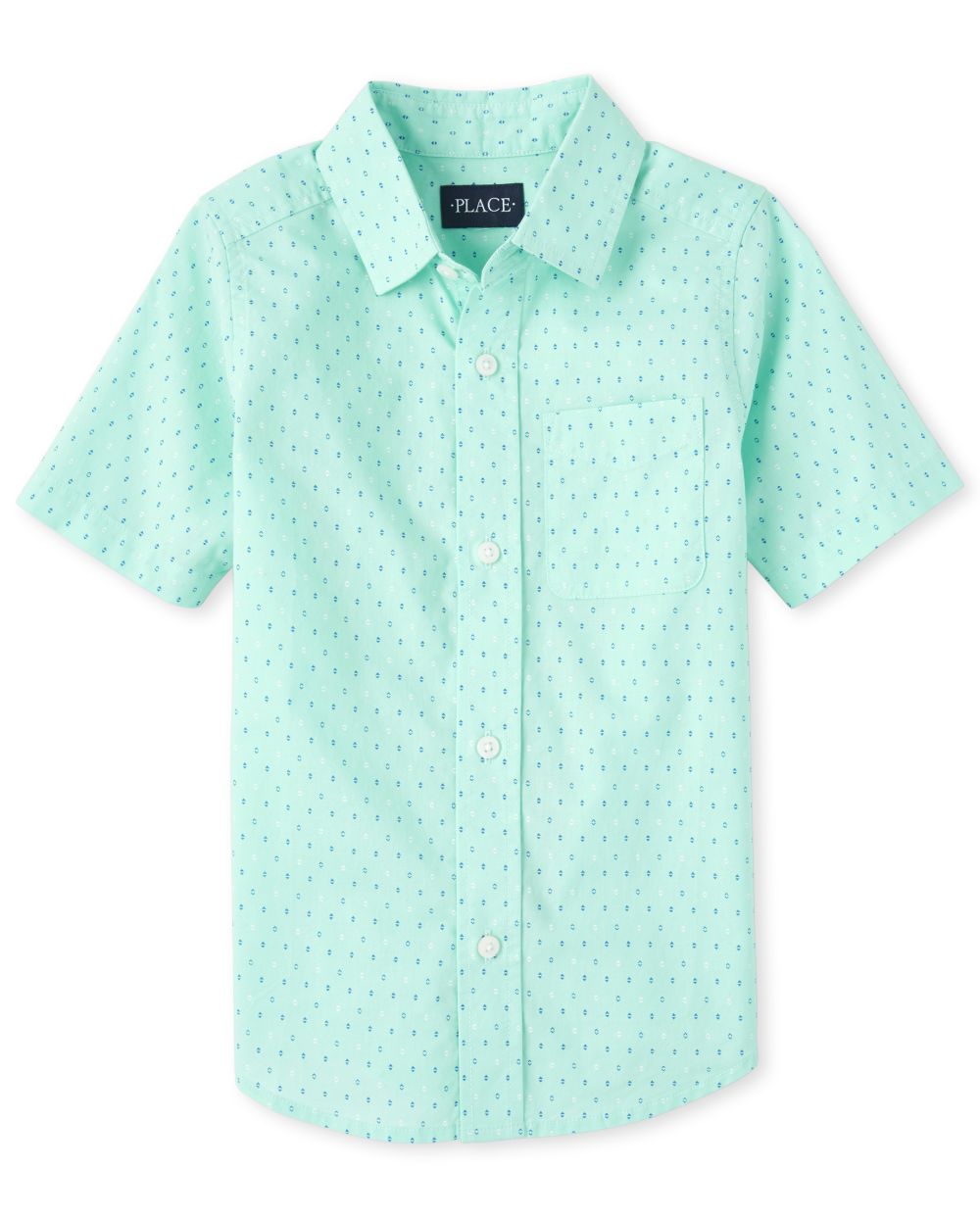 Boys Short Sleeve Diamond Print Poplin Matching Button Down Shirt