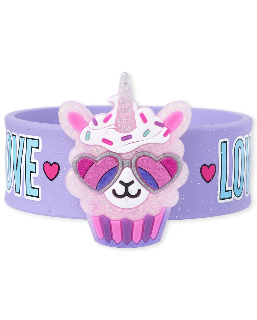 Girls Glitter 'Love' Llamacorn Cupcake Slap Bracelet