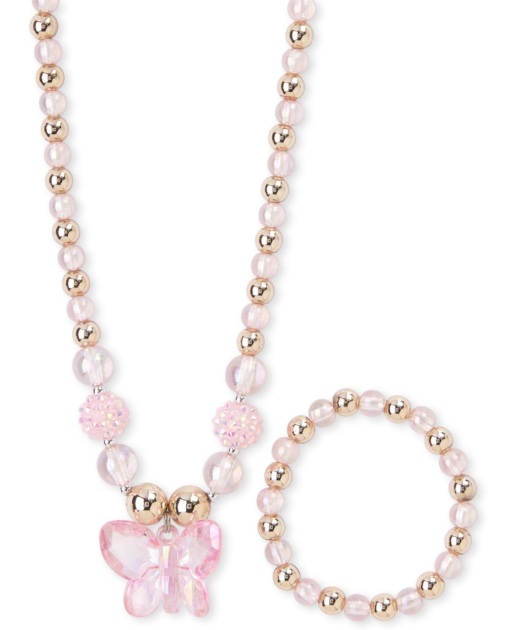 Girls Easter Butterfly Beaded Necklace And Bracelet Set