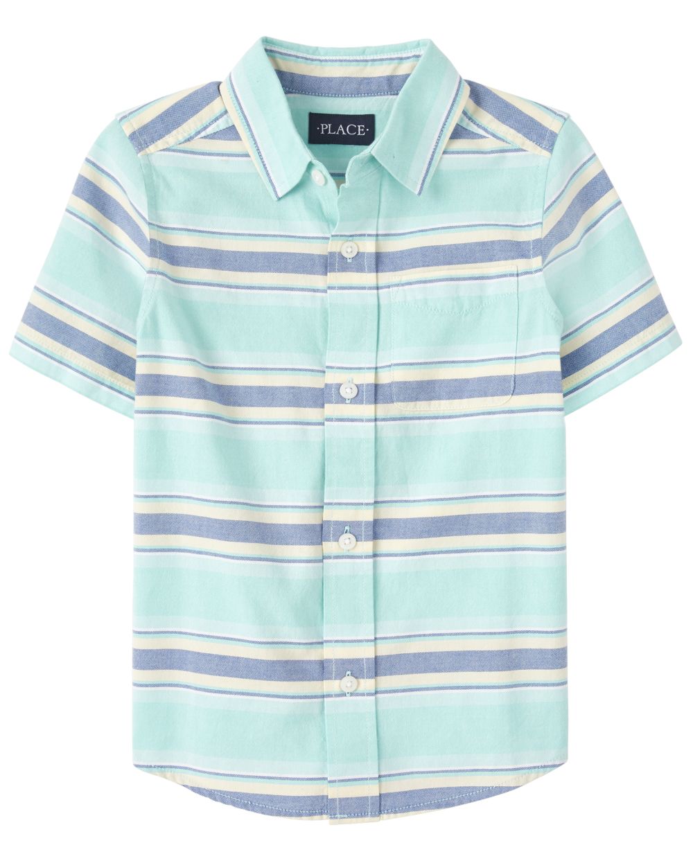 Boys Short Sleeve Striped Oxford Matching Button Down Shirt