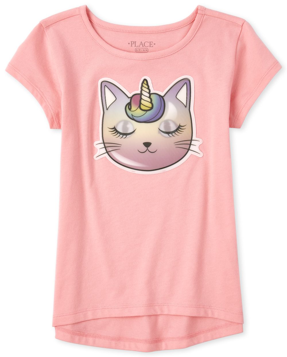 Girls Short Sleeve Holographic Lenticular Caticorn Graphic Top
