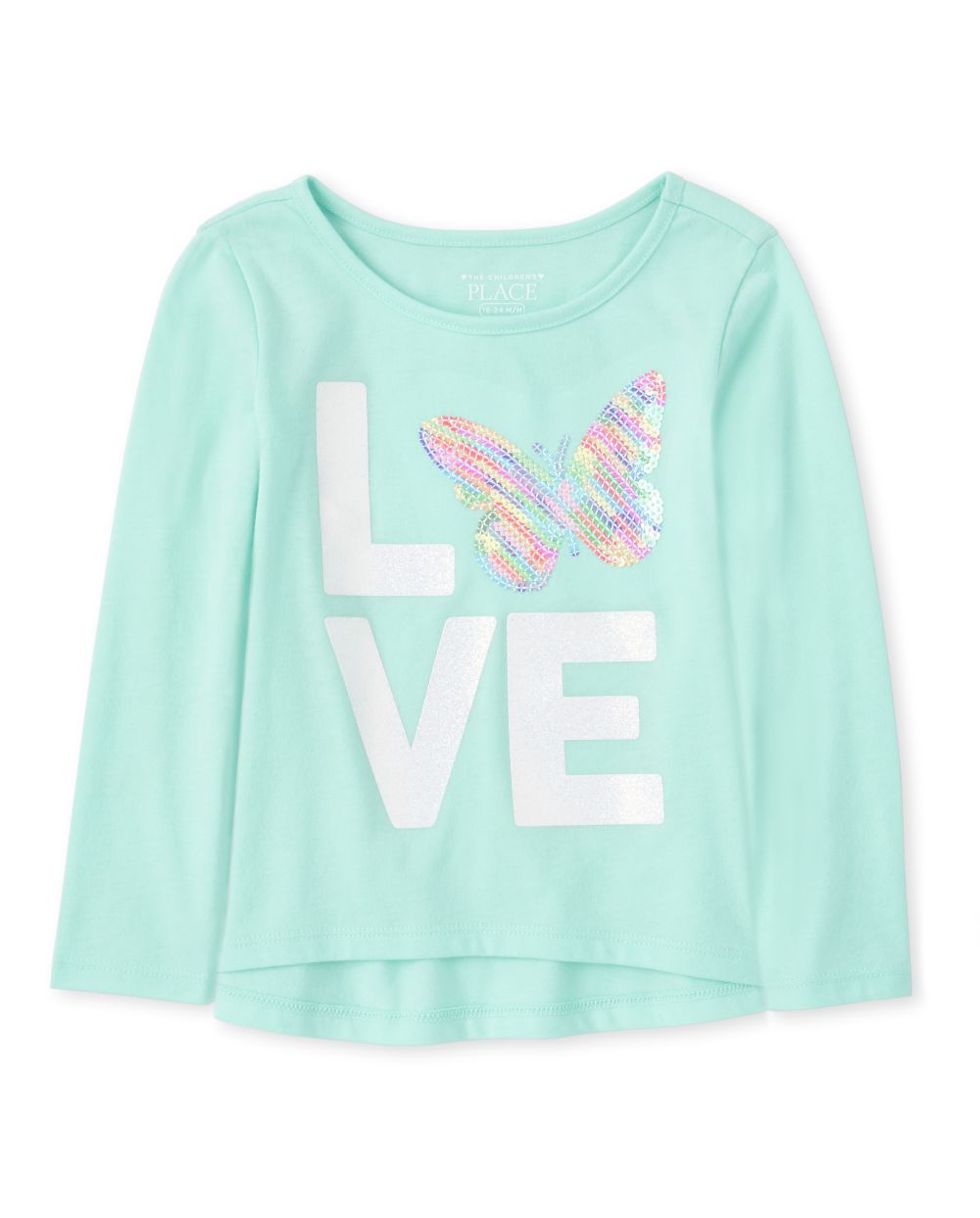 Baby And Toddler Girls Long Sleeve Embellished Graphic High Low Top