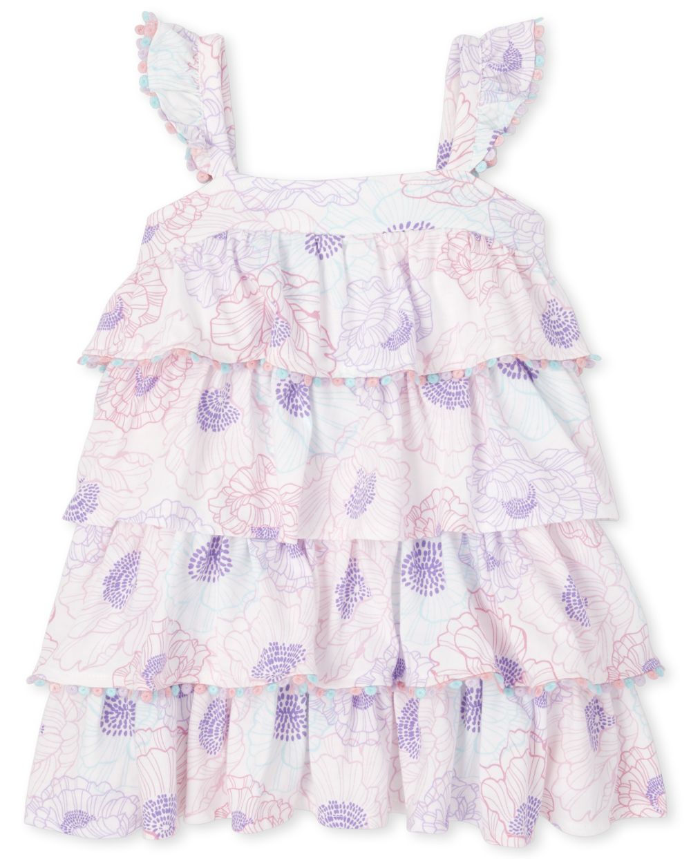 Baby And Toddler Girls Sleeveless Floral Print Knit Tiered Dress