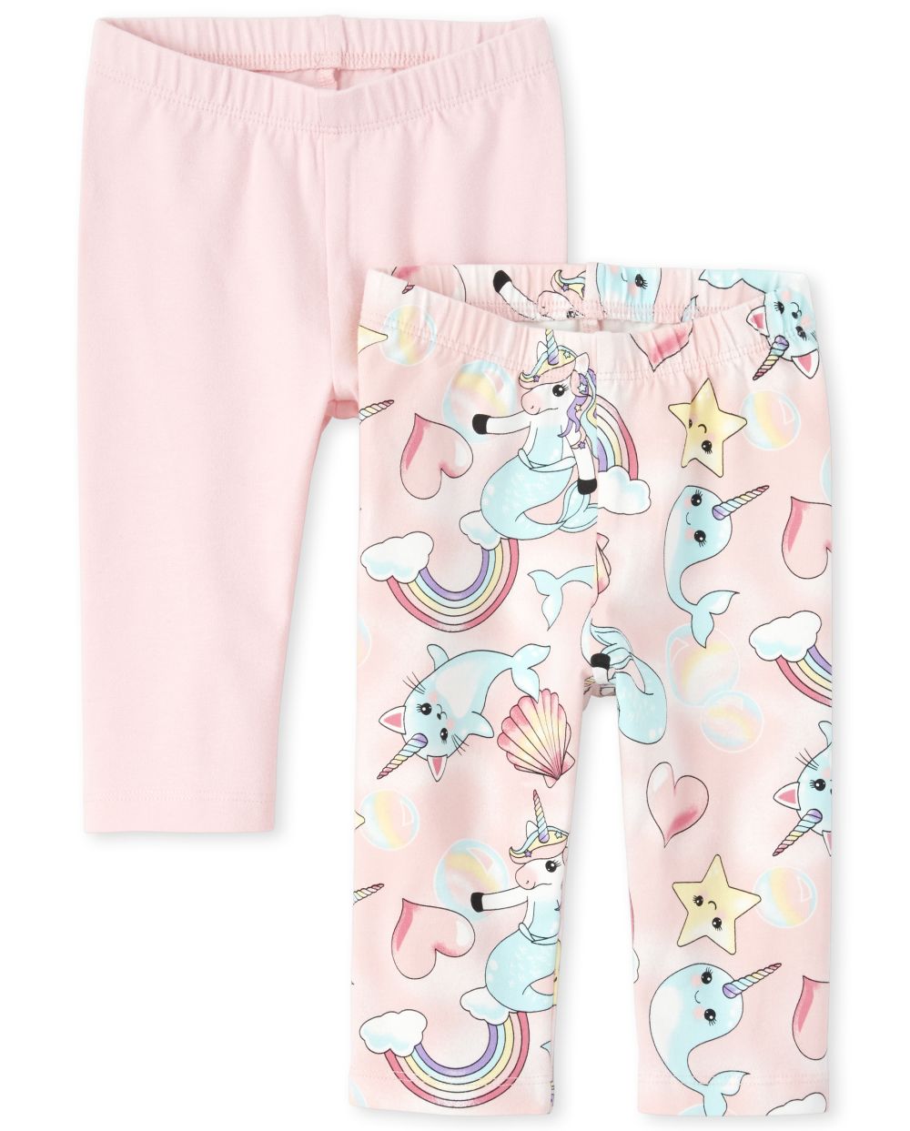 Baby And Toddler Girls Print And Solid Capri Leggings 2Pack