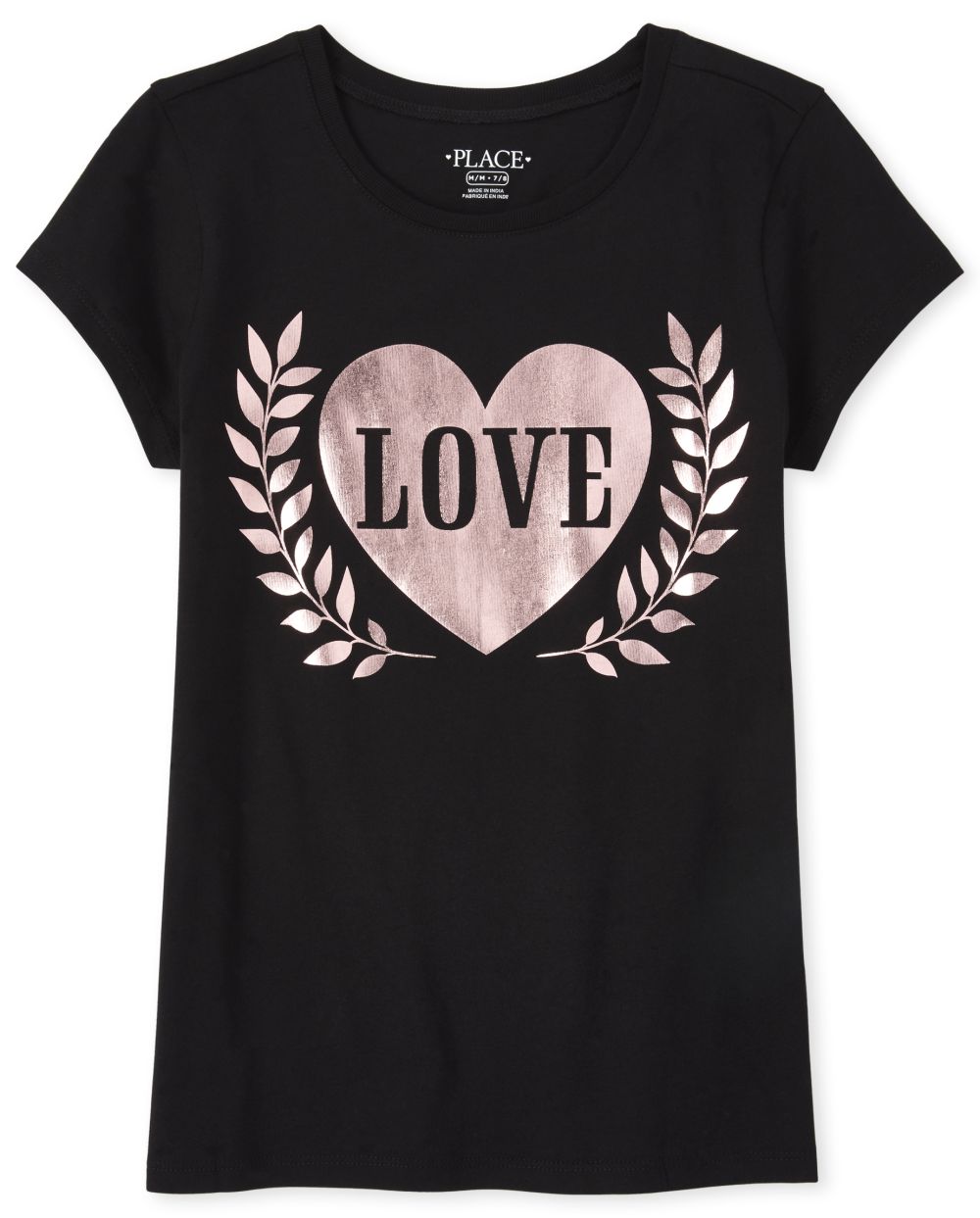 Girls Short Sleeve Foil 'Love' Heart Graphic Tee