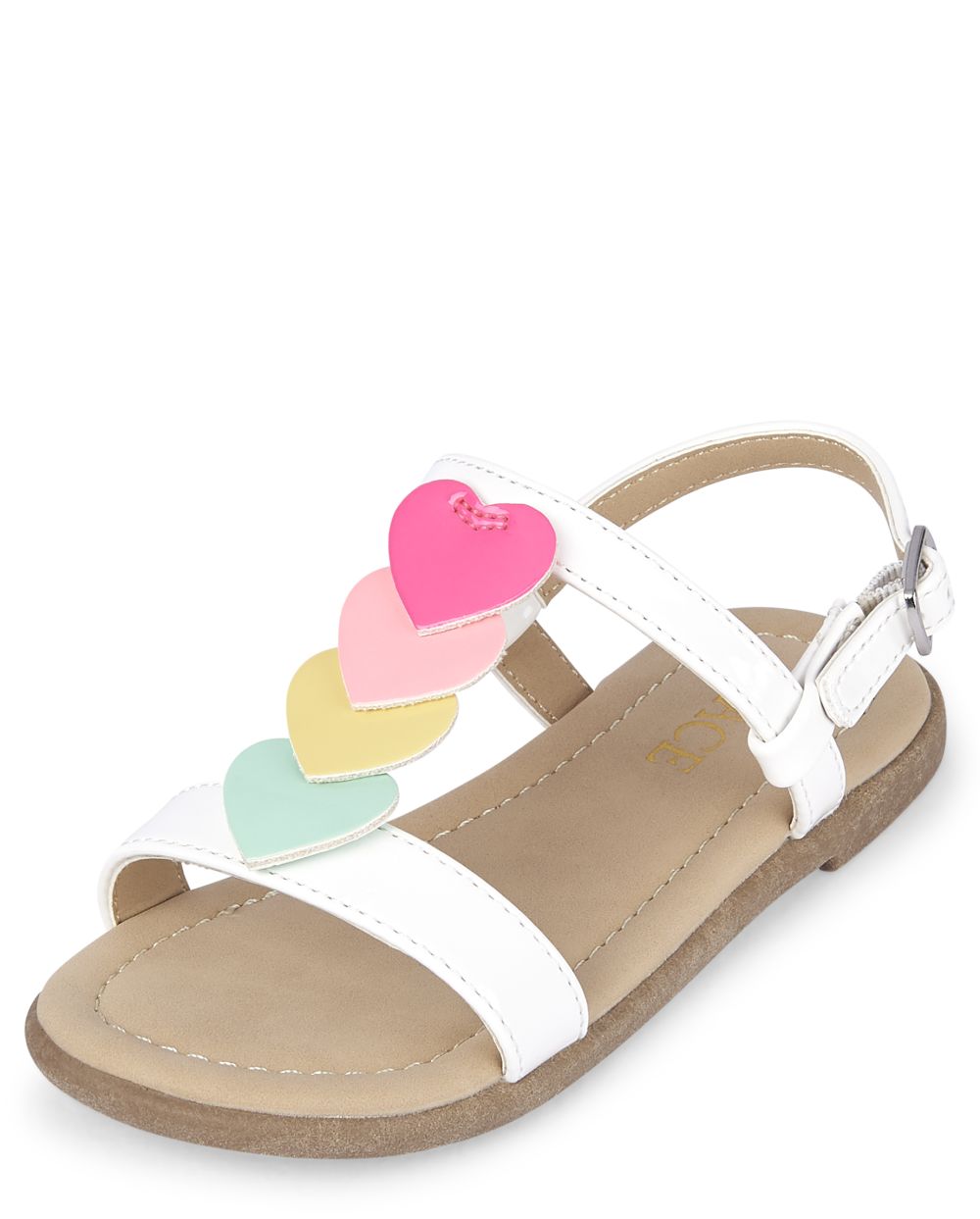 Toddler Girls Rainbow Heart Faux Patent Leather Matching TStrap Sandals