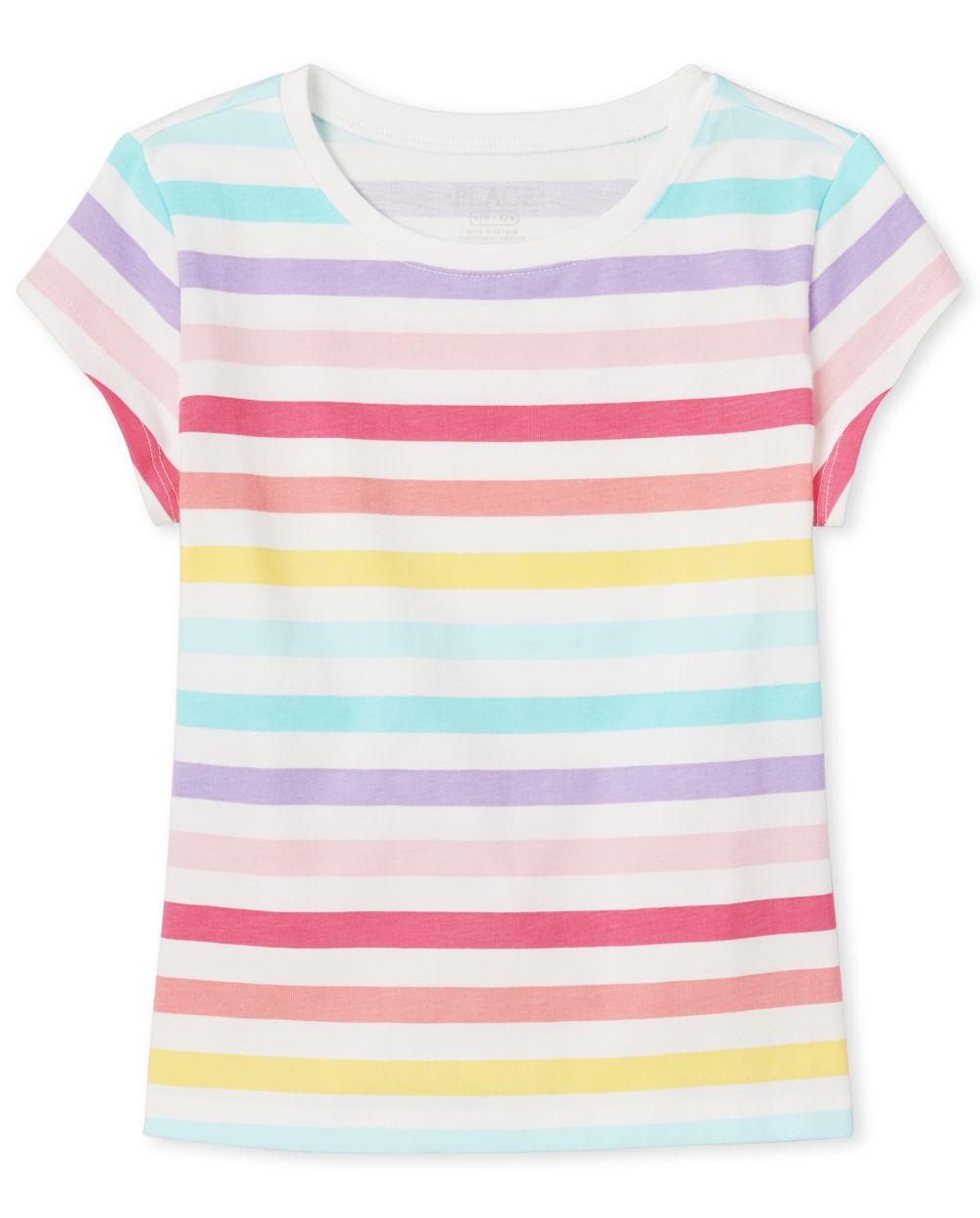 Girls Short Sleeve Rainbow Striped Basic Layering Tee