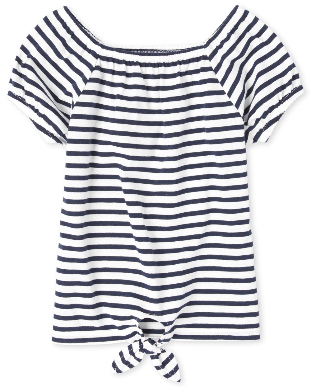 Girls Short Sleeve Striped Tie Front Top
