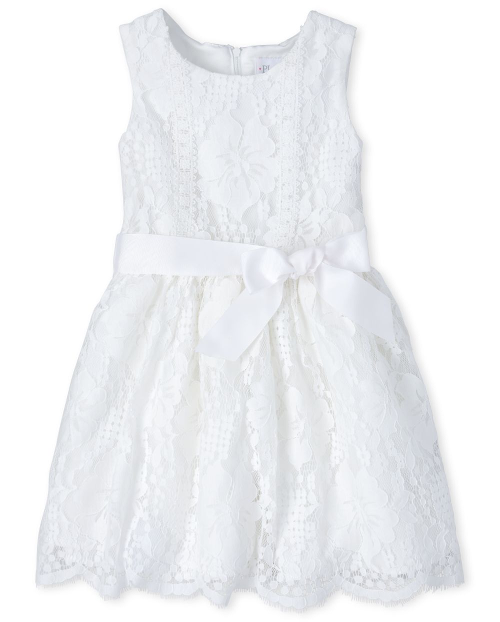 Girls Sleeveless Belted Lace Fit And Flare Dress