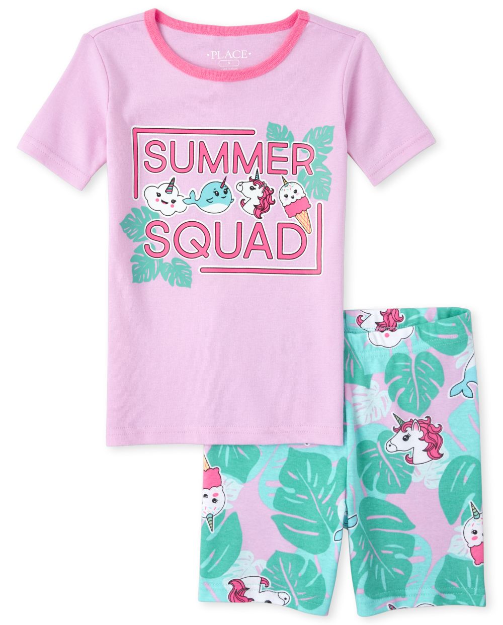 Girls Short Sleeve 'Summer Squad' Unicorn Snug Fit Cotton Pajamas