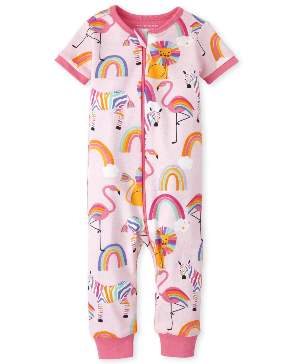 Baby And Toddler Girls Short Sleeve Rainbow Lion And Zebra Print Snug