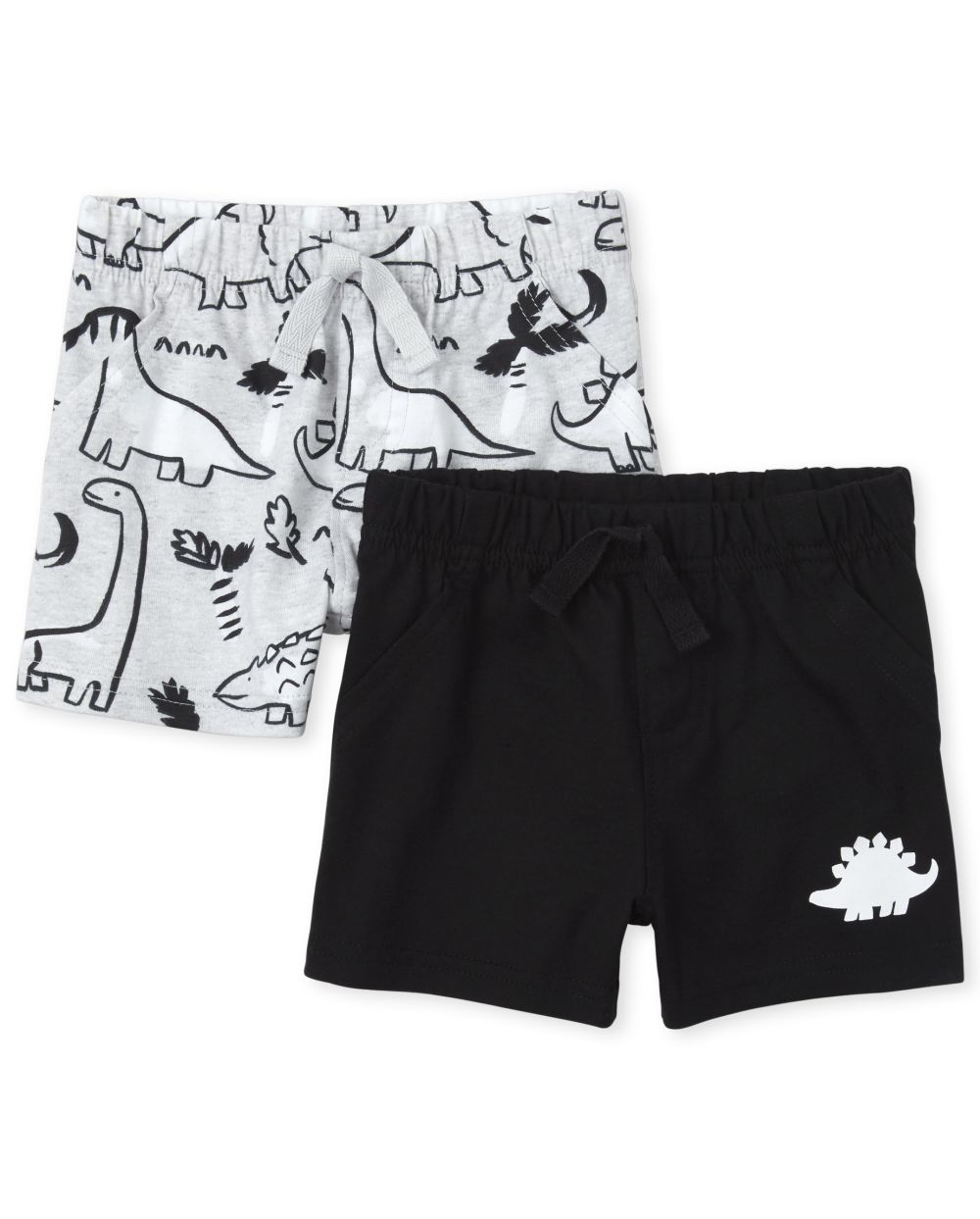 Babyhug Cotton Knit Mid Thigh Shorts With Dino Print Pack of 2 - Navy Blue & White