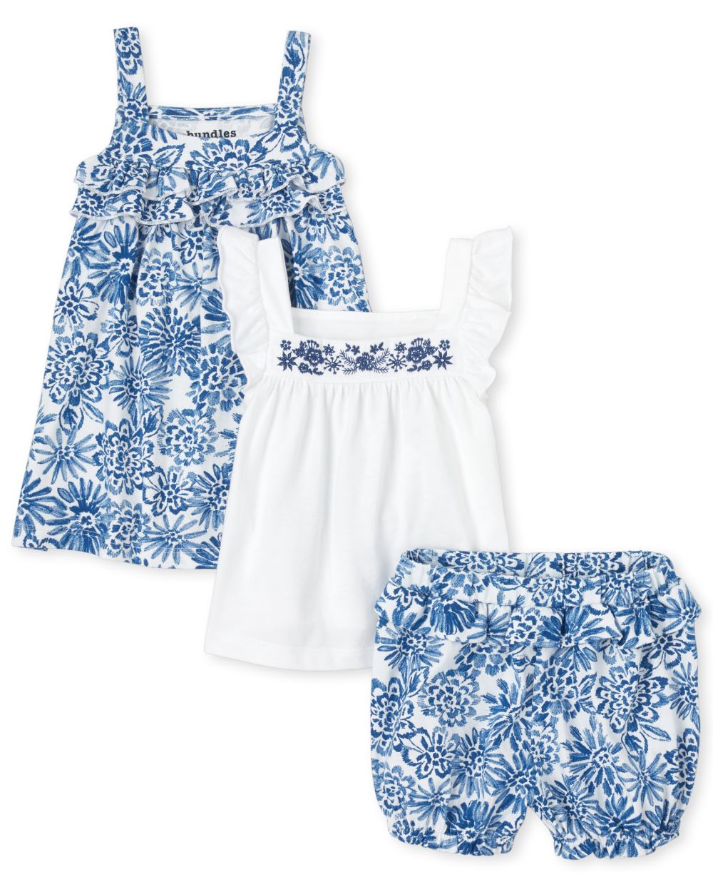 Baby Girls Short Flutter Sleeve Floral Cross Back Dress Top And Knit