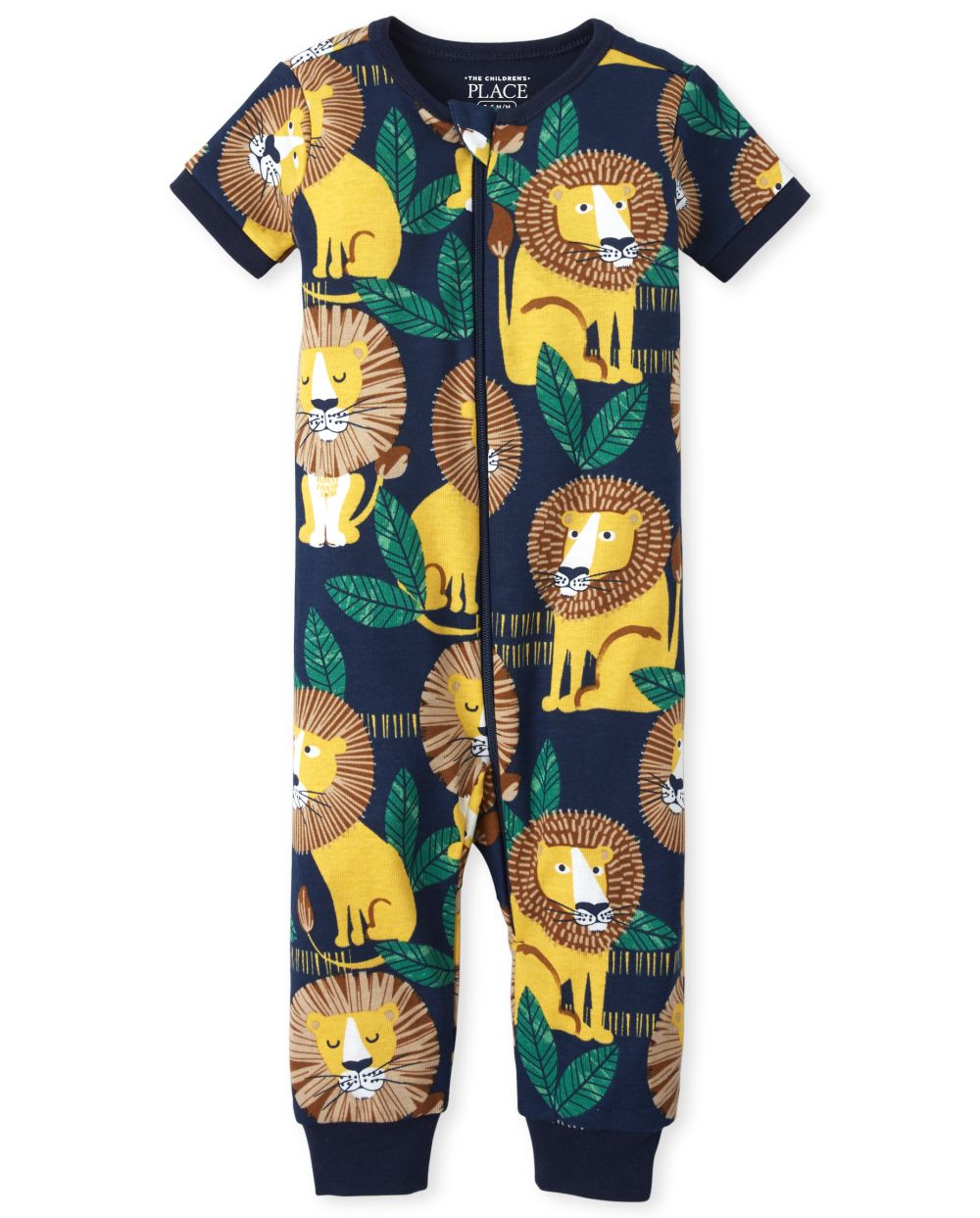 Baby And Toddler Boys Short Sleeve Lion Print Snug Fit Cotton One Piece Pajamas