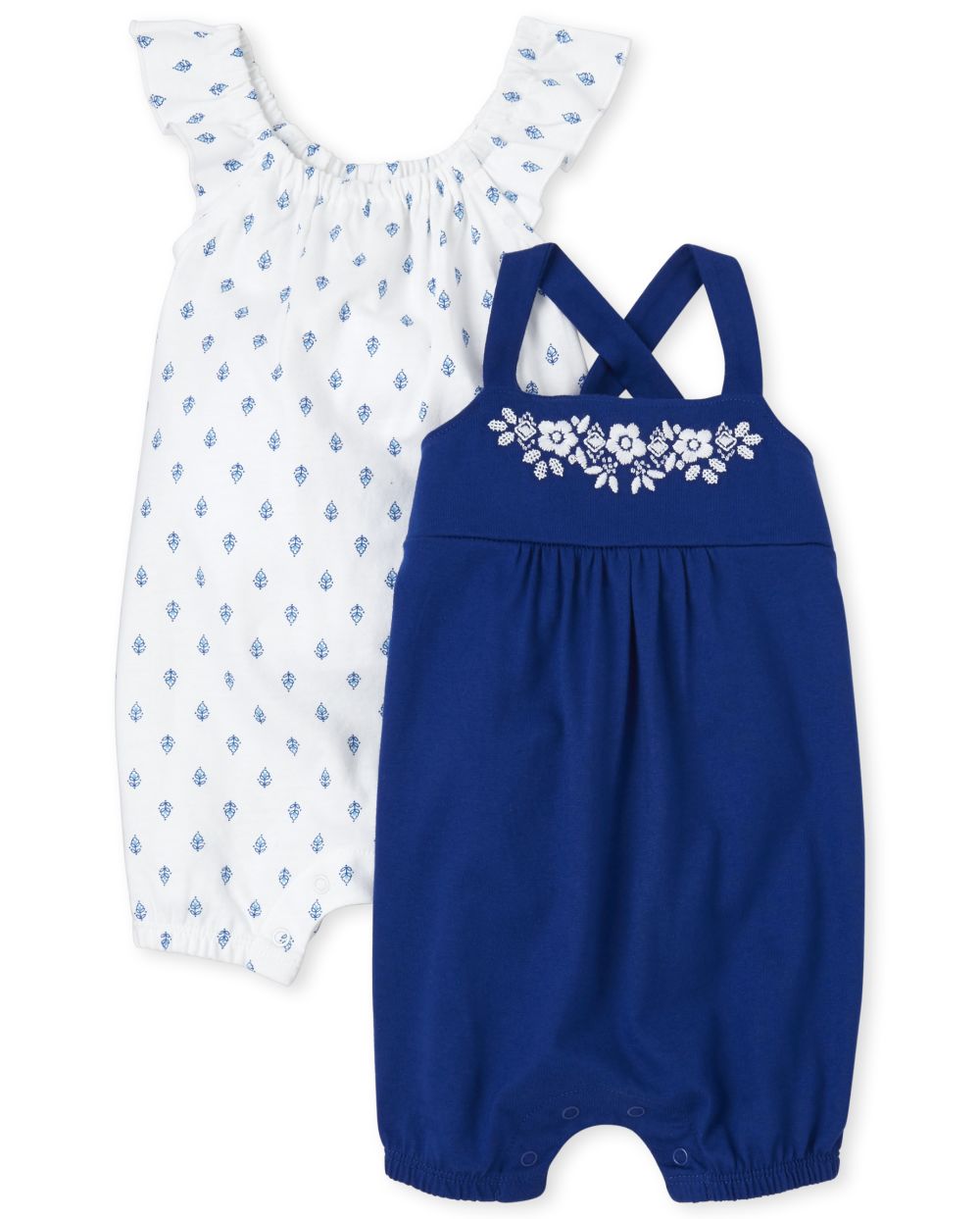 Baby Girls Short Flutter Sleeve Floral Print And Sleeveless Embroidered ...