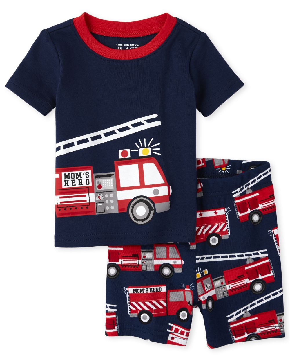 Baby And Toddler Boys Short Sleeve Fire Truck Snug Fit Cotton Pajamas