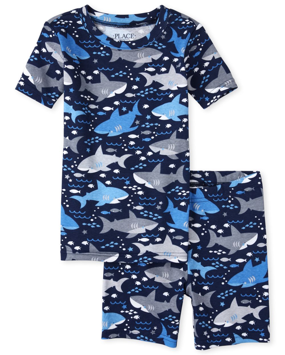 Boys Matching Family Short Sleeve Shark Print Snug Fit Cotton Pajamas
