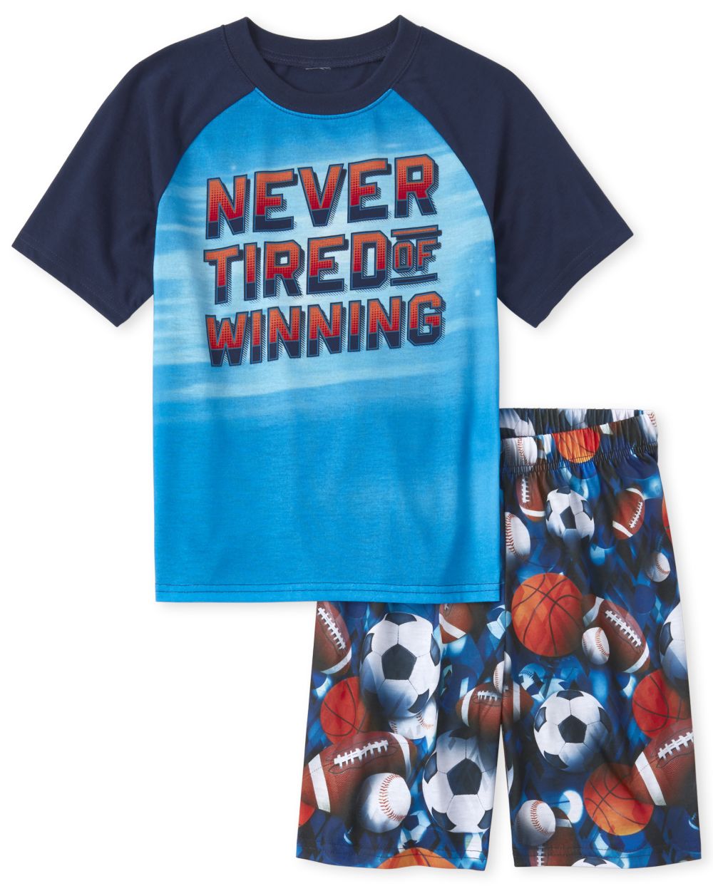 Boy Short Raglan Sleeve 'Never Tired Of Winning' Sports Pajamas