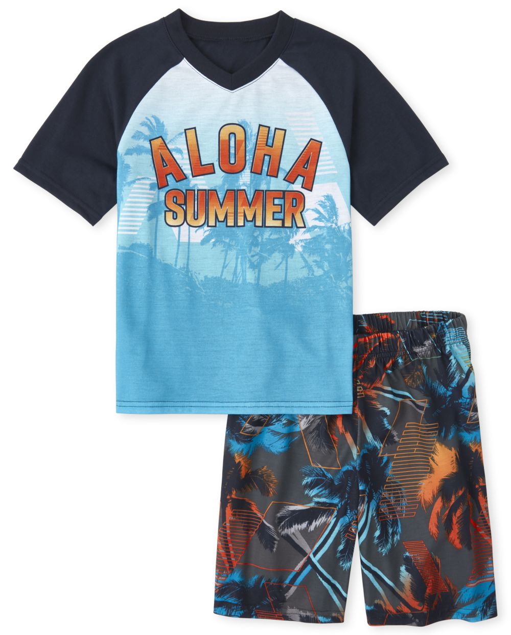 Boys Short Raglan Sleeve 'Aloha Summer' Palm Tree Pajamas