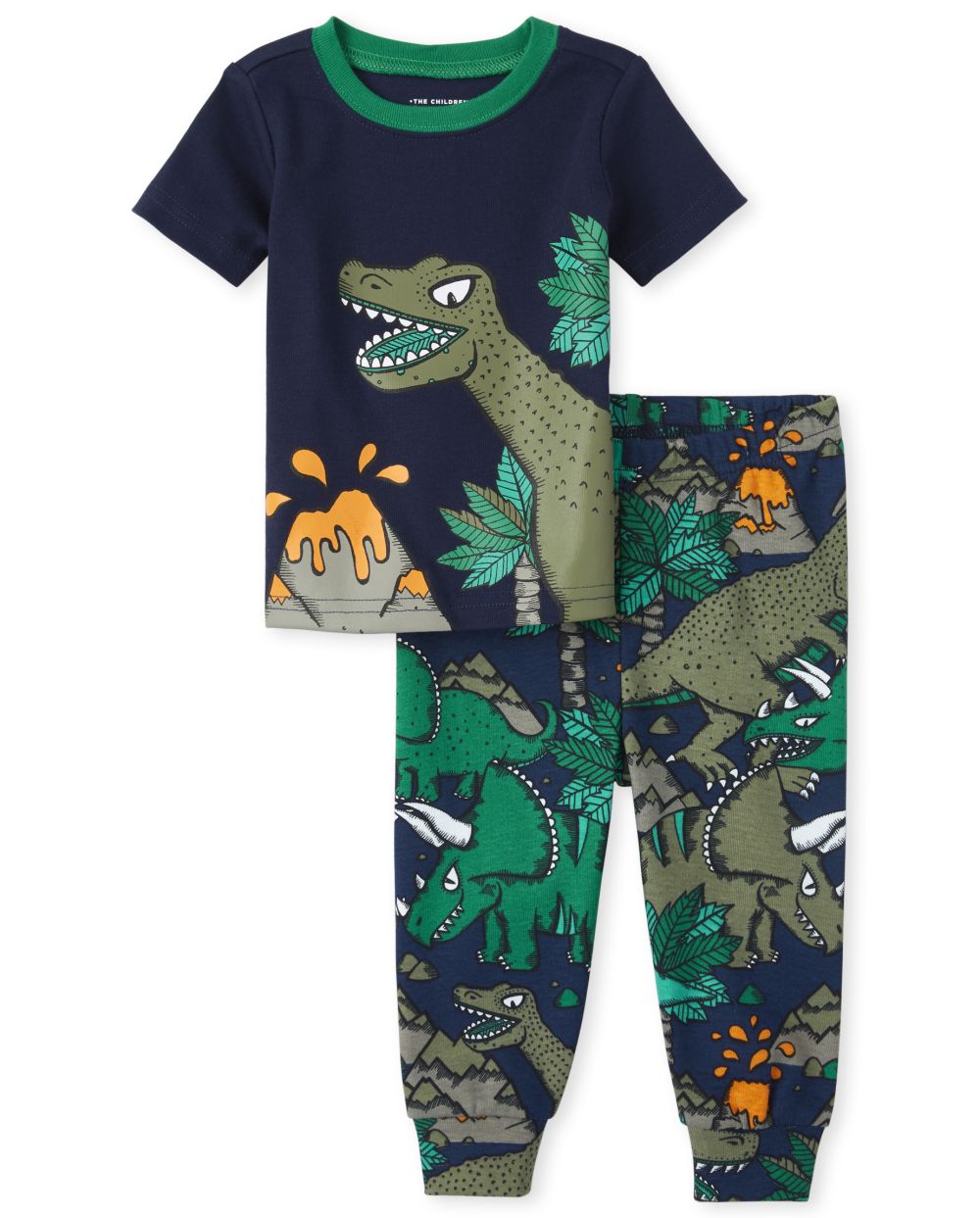 Baby And Toddler Boys Short Sleeve Dino Print Snug Fit Cotton Pajamas