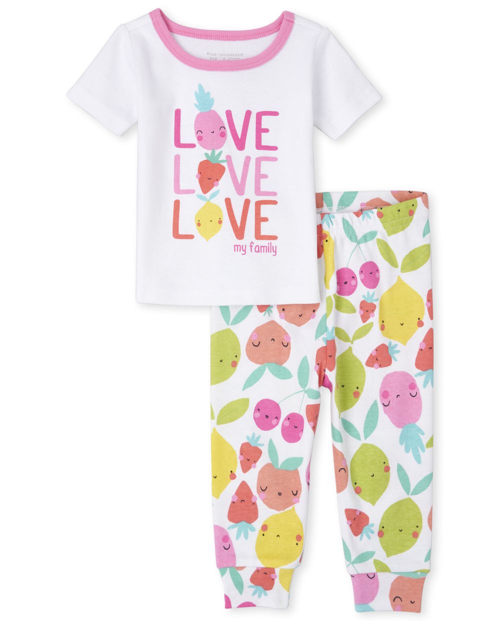 Baby And Toddler Girls Short Sleeve 'Love' Fruit Print Snug Fit Cotton