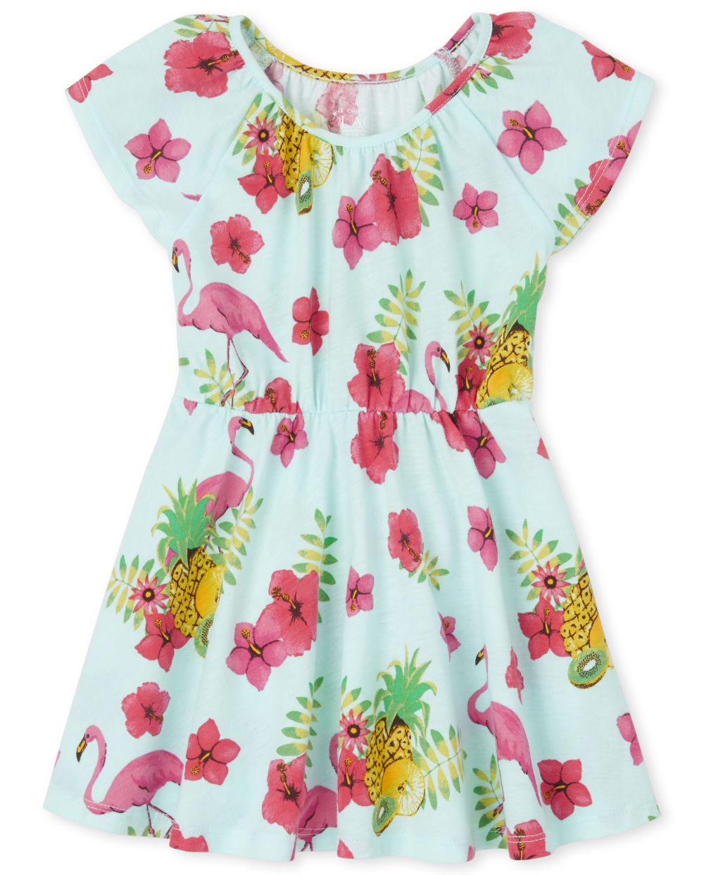 Baby And Toddler Girls Short Flutter Sleeve Flamingo Print Knit Dress