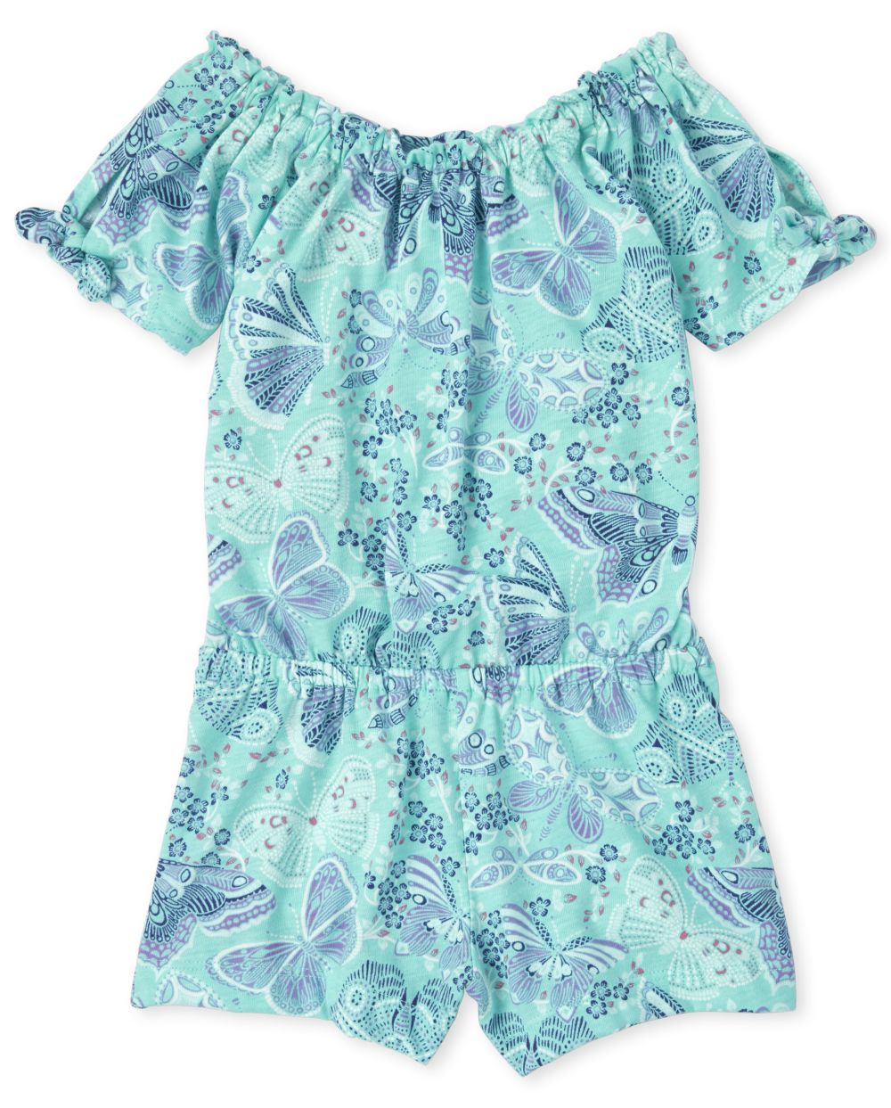 Baby And Toddler Girls Short Sleeve Butterfly Print Knit Romper