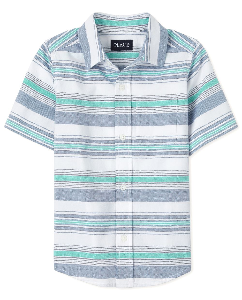 Boys Short Sleeve Striped Oxford Button Down Shirt