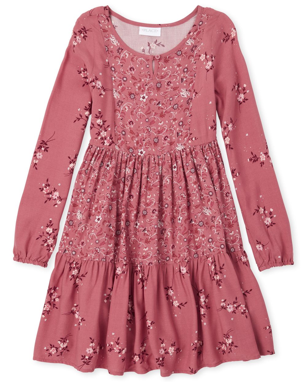 Girls Long Sleeve Floral Print Woven Peasant Dress