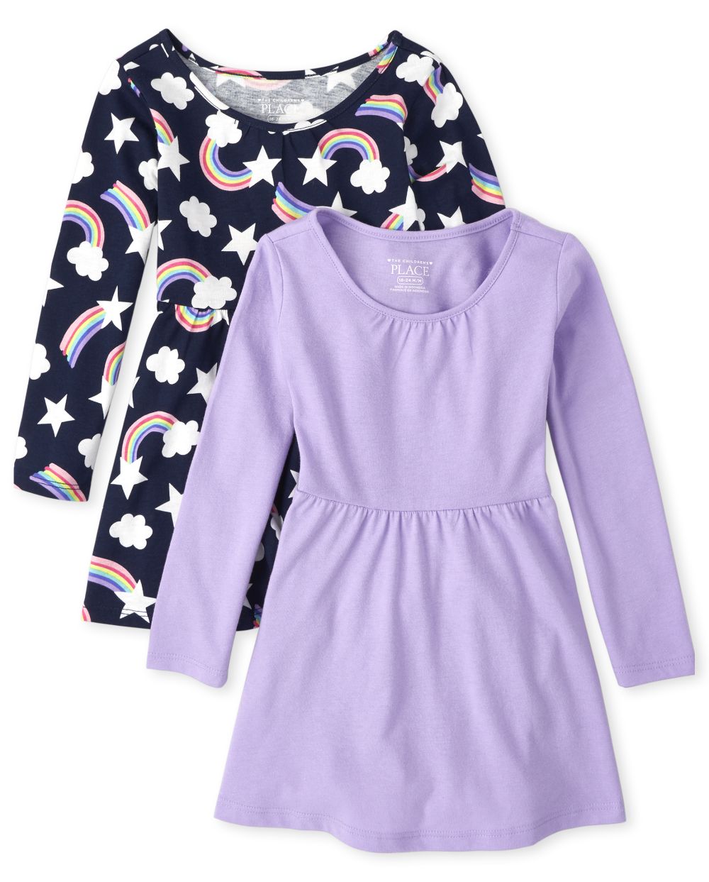 Toddler Girls Long Sleeve Dot And Floral Print Knit Skater Dress 2-Pack