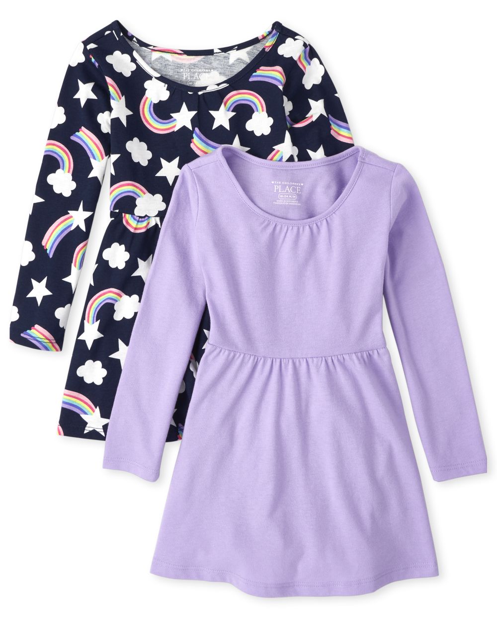 Toddler Girls Long Sleeve Dot And Floral Print Knit Skater Dress 2Pack