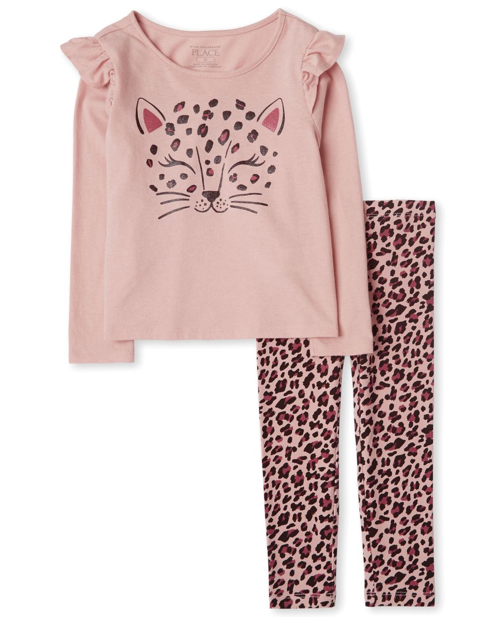 Toddler Girls Long Sleeve Leopard Top And Leggings Outfit Set