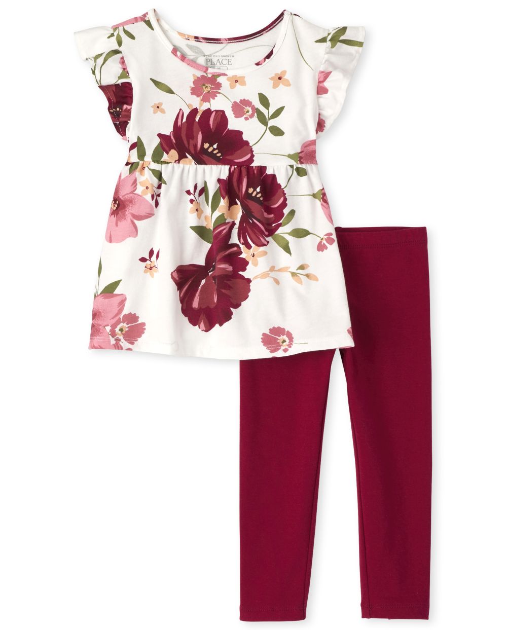 Toddler Girls Heart Peplum Top And Print Leggings Outfit Set