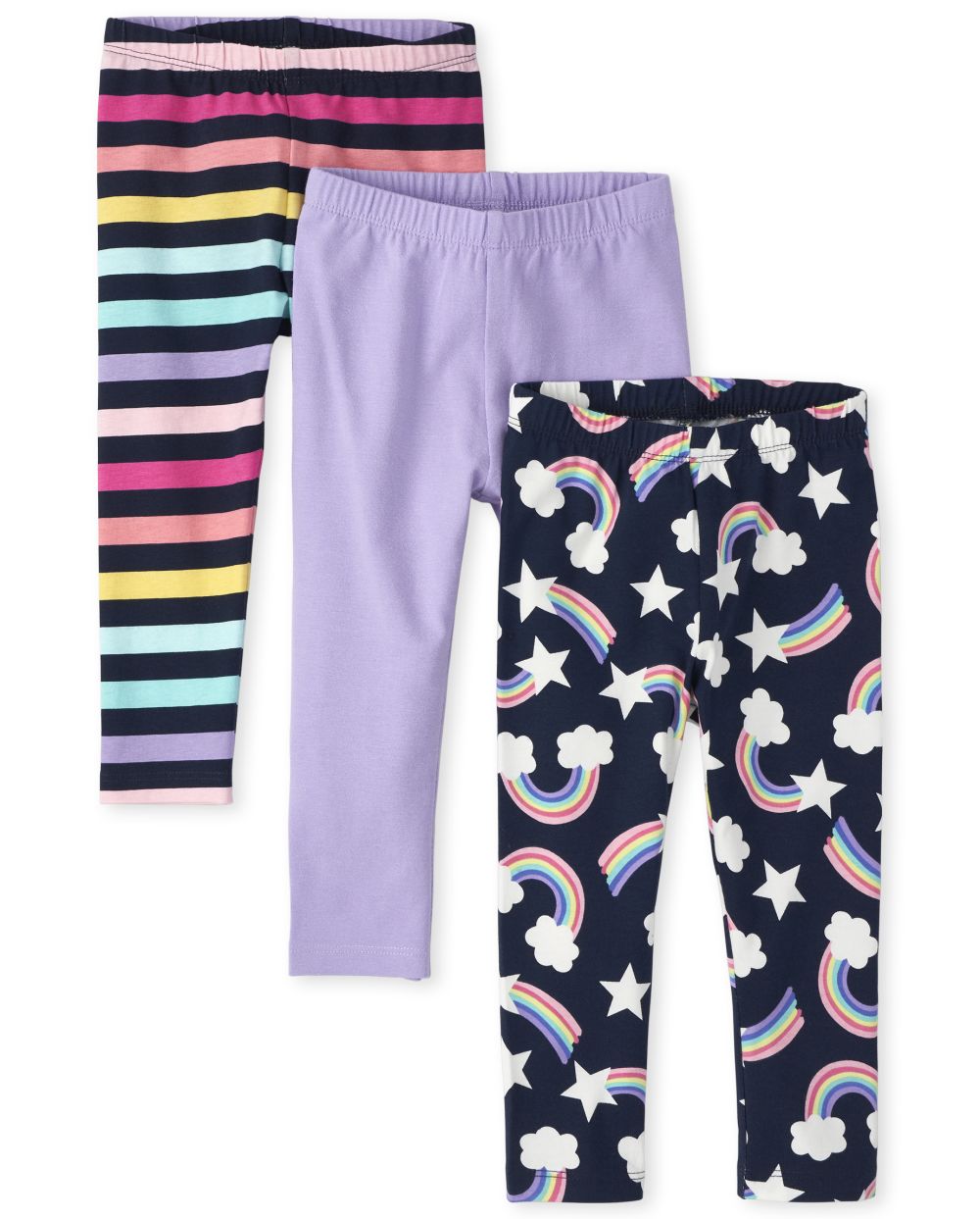 Toddler Girls Rainbow, Solid And Striped Leggings 3-Pack